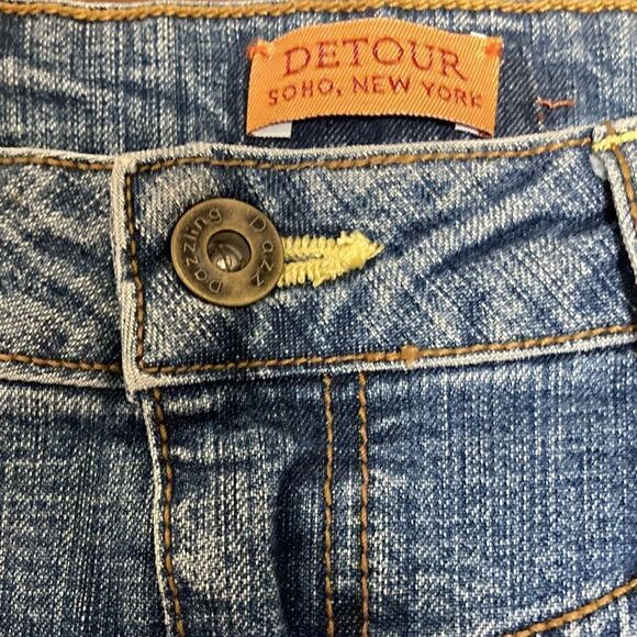 Extraordinary Denim Skirt Appliqué, inserts at hem in Pink,Floral & Blue Sequin - Picture 7 of 10